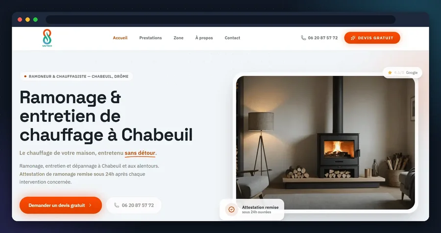 Site vitrine ramoneur chauffagiste Chabeuil - SAVTECH Energie